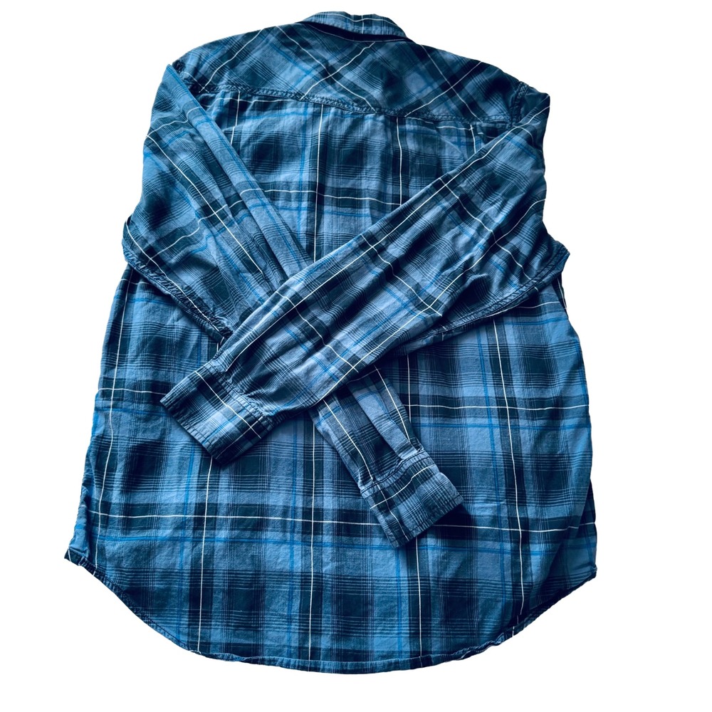 American Eagle Vintage Fit Plaid Pearl Snap Western Shirt Men's Size Medium Blue - Picture 9 of 9